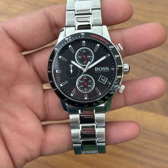 Hugo Boss Allure Chronograph Black Dial Stainless Steel Bracelet Watch | 44mm - Picture 11 of 13